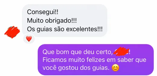 Mensagem de cliente: consegui acessar, muito obrigado, os guias são excelentes