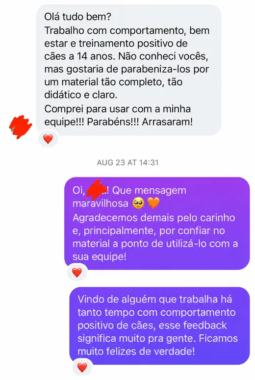 Mensagem de adestradora com 14 anos de experiência: material completo, didático e claro, comprei pra usar com a minha equipe