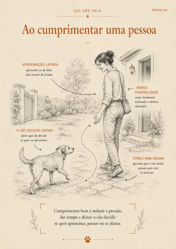Página do guia sobre como o cão se comporta ao cumprimentar uma pessoa