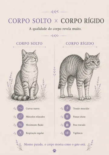 Página do guia comparando corpo solto e corpo rígido no gato
