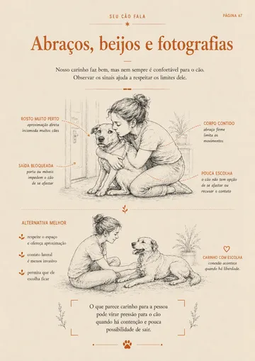 Página do guia sobre abraços, beijos e fotografias com o cão