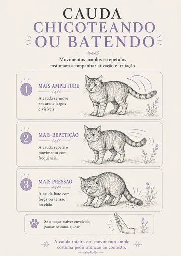 Página do guia sobre a cauda do gato chicoteando ou batendo