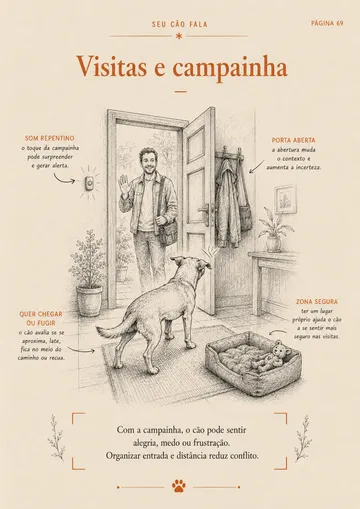 Página do guia sobre a reação do cão a visitas e campainha